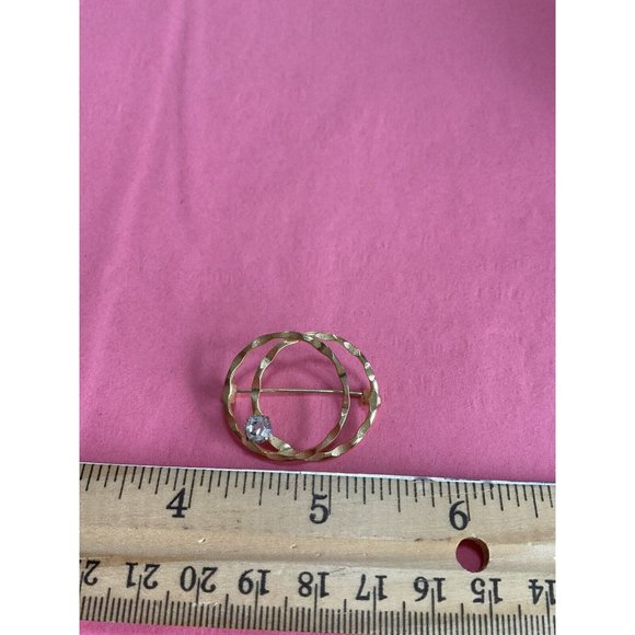 Gold-Tone Double Circle Pin with Rhinestone - Picture 1 of 3